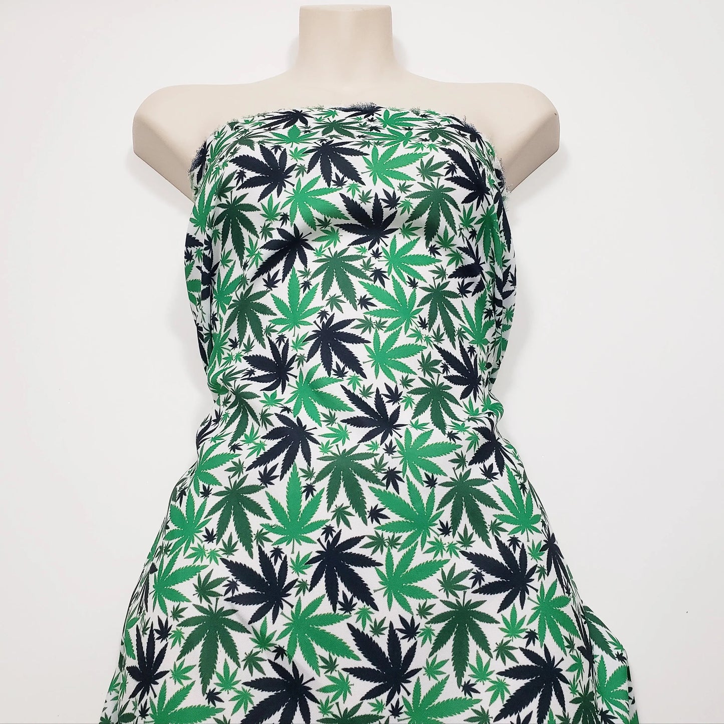 Green & Black Cannabis Leaf Polyester Poplin Fabric