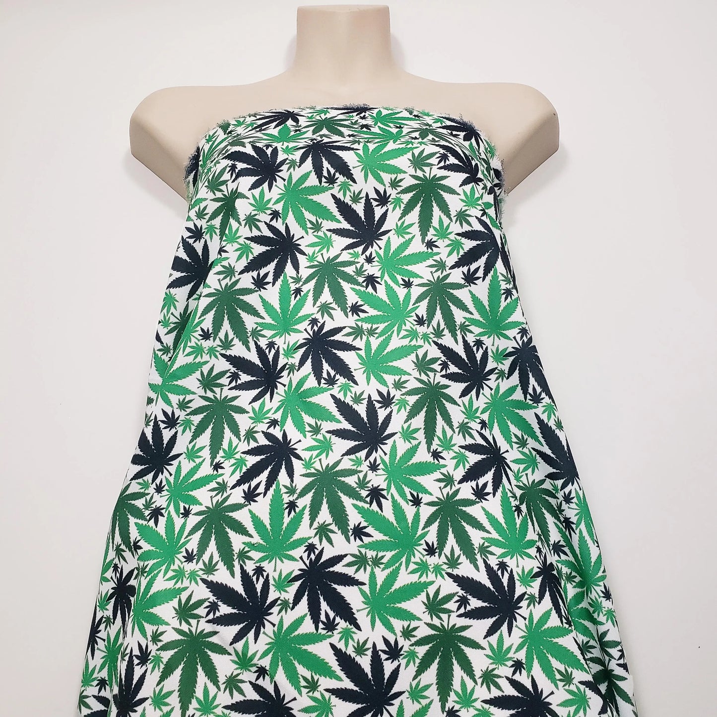 Green & Black Cannabis Leaf Polyester Poplin Fabric
