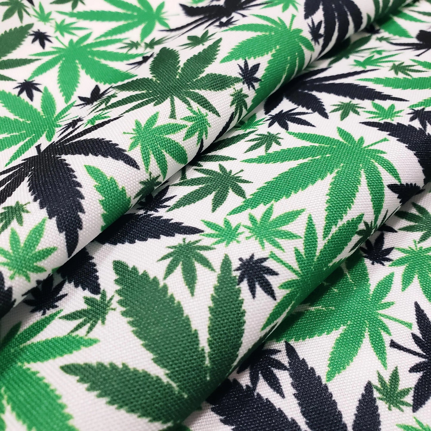 Green & Black Cannabis Leaf Polyester Poplin Fabric