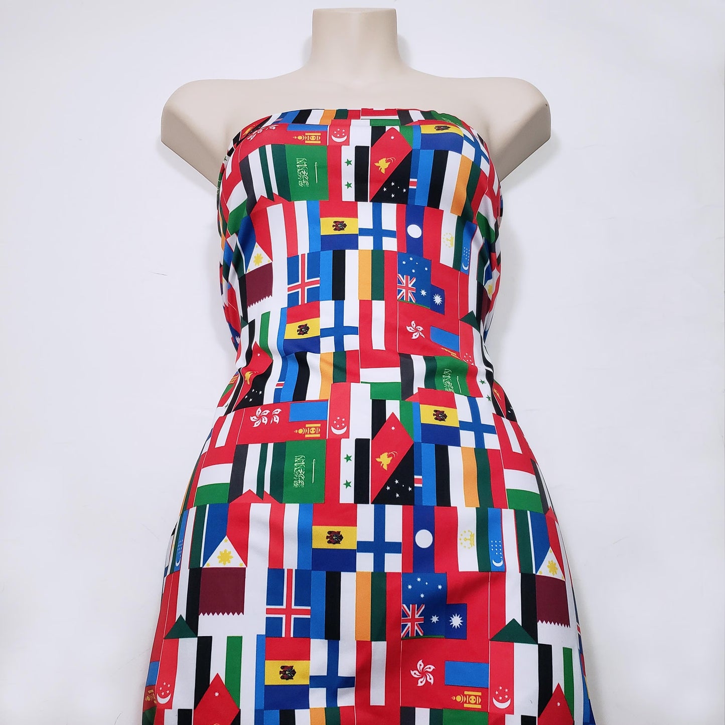 Flags of the World Print – 4-Way Stretch White Nylon Spandex Fabric