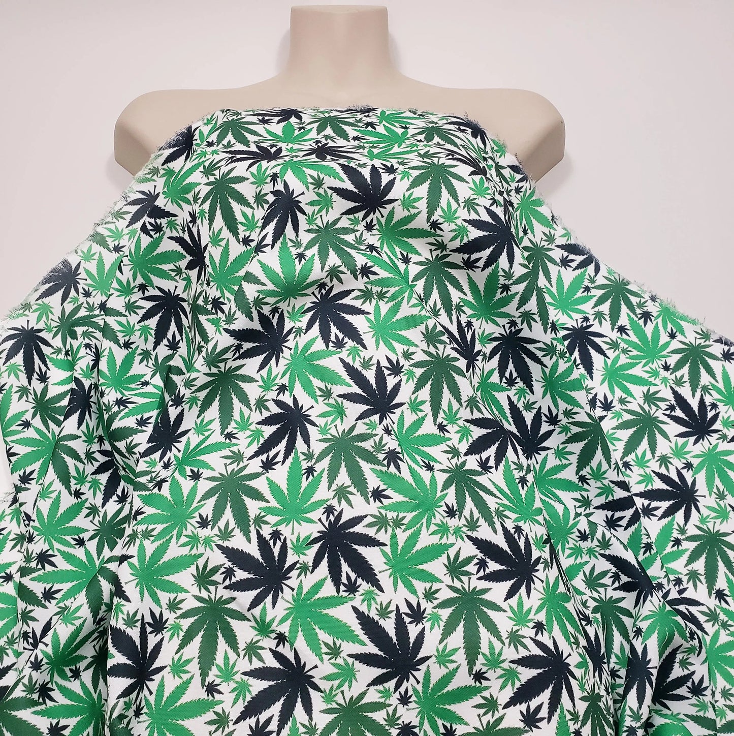 Green & Black Cannabis Leaf Polyester Poplin Fabric
