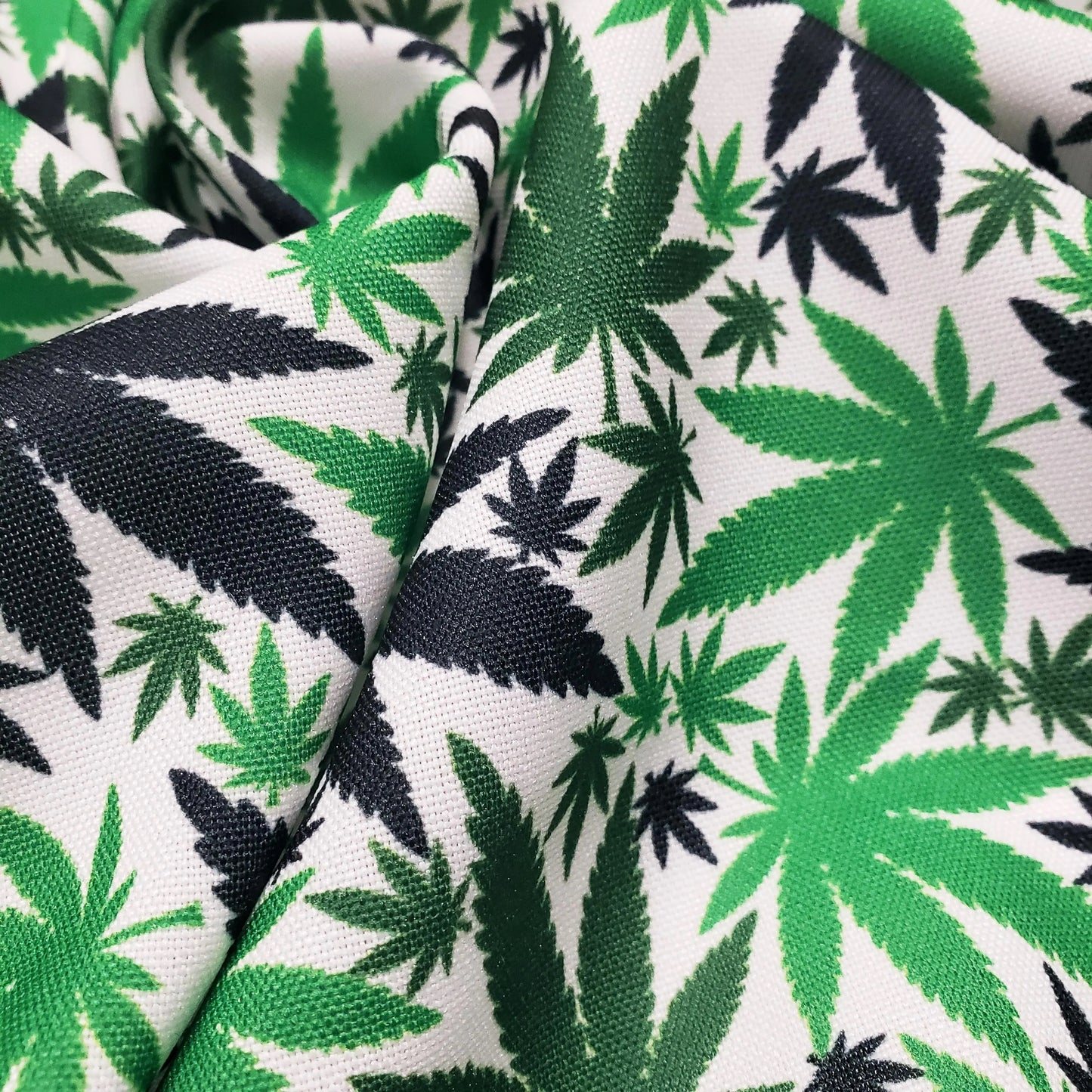 Green & Black Cannabis Leaf Polyester Poplin Fabric