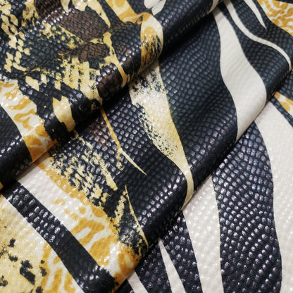 Abstract Snake Animal Print with Clear Foil Lightweight Poly Spandex Venezia Fabric