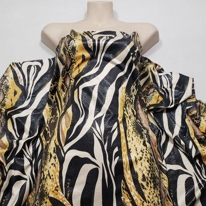 Abstract Snake Animal Print with Clear Foil Lightweight Poly Spandex Venezia Fabric