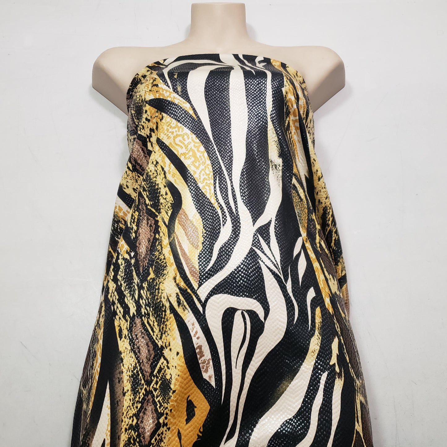 Abstract Snake Animal Print with Clear Foil Lightweight Poly Spandex Venezia Fabric