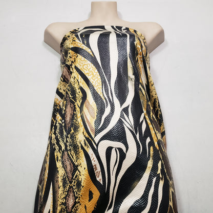 Abstract Snake Animal Print with Clear Foil Lightweight Poly Spandex Venezia Fabric