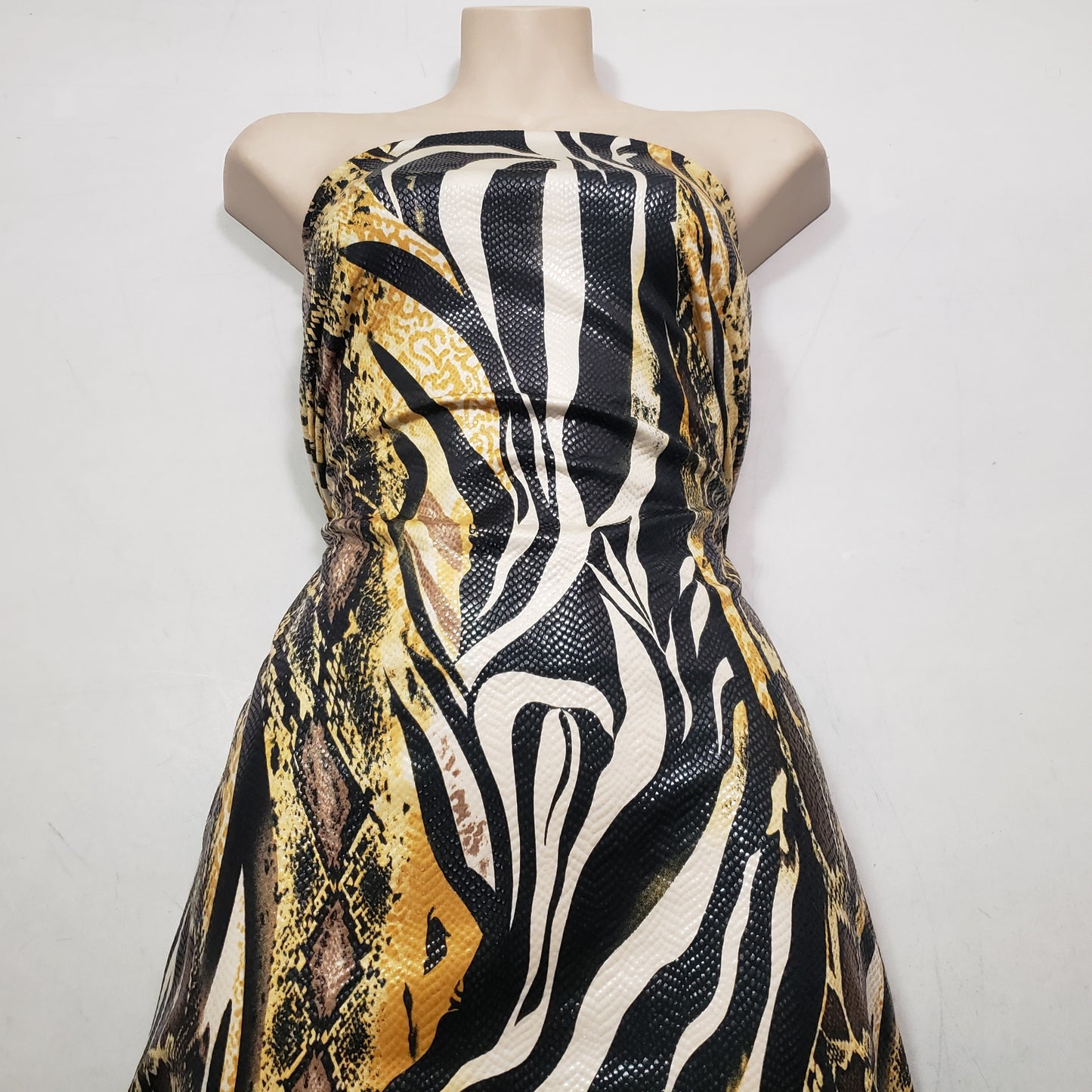Abstract Snake Animal Print with Clear Foil Lightweight Poly Spandex Venezia Fabric