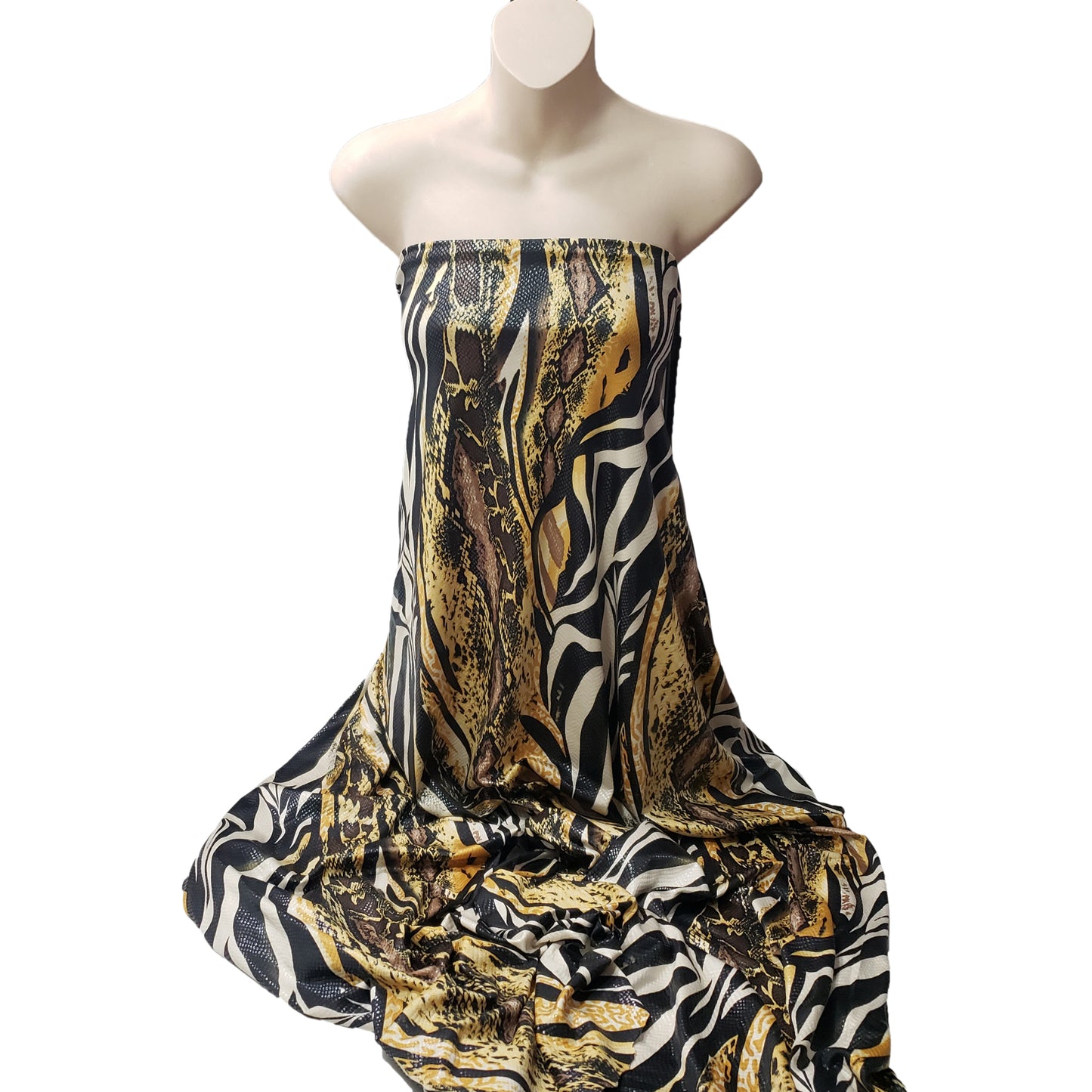 Abstract Snake Animal Print with Clear Foil Lightweight Poly Spandex Venezia Fabric