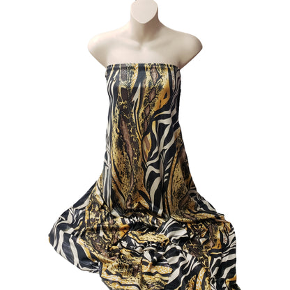 Abstract Snake Animal Print with Clear Foil Lightweight Poly Spandex Venezia Fabric