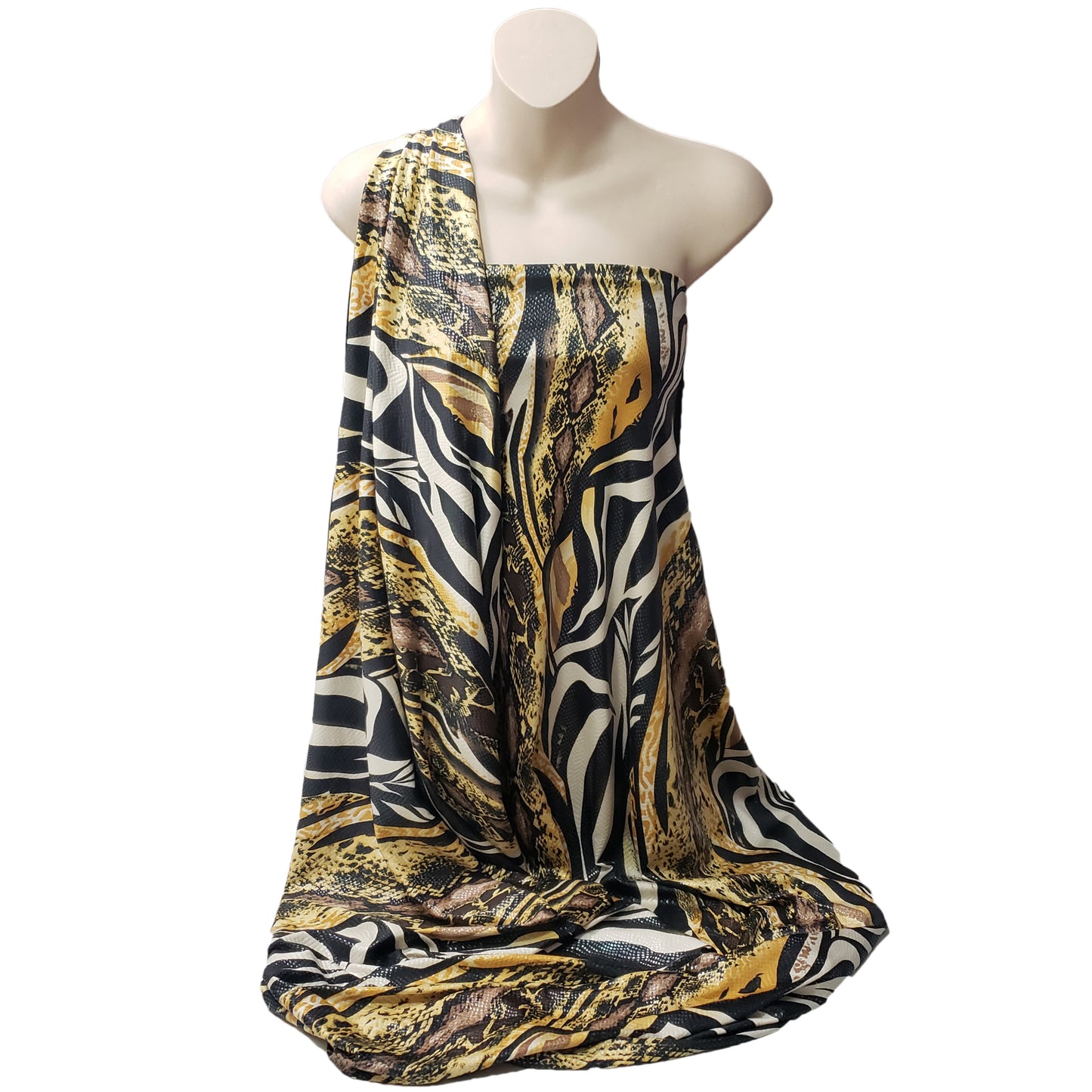 Abstract Snake Animal Print with Clear Foil Lightweight Poly Spandex Venezia Fabric