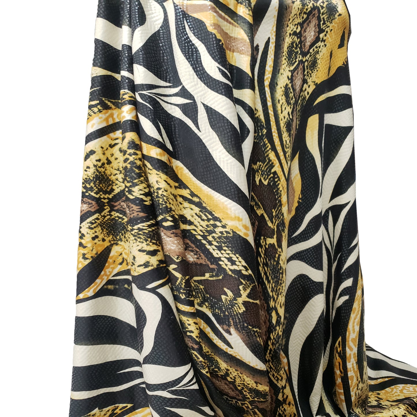 Abstract Snake Animal Print with Clear Foil Lightweight Poly Spandex Venezia Fabric