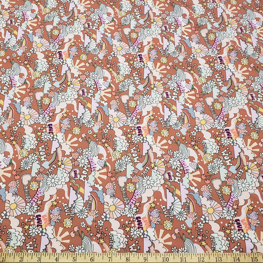 Happy Groovy Love Print Nylon Spandex Fabric