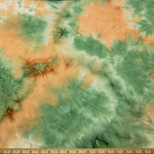 Orange and Green Tie Dye Print Lightweight Poly Spandex Bikini Swimsuit Fabric
