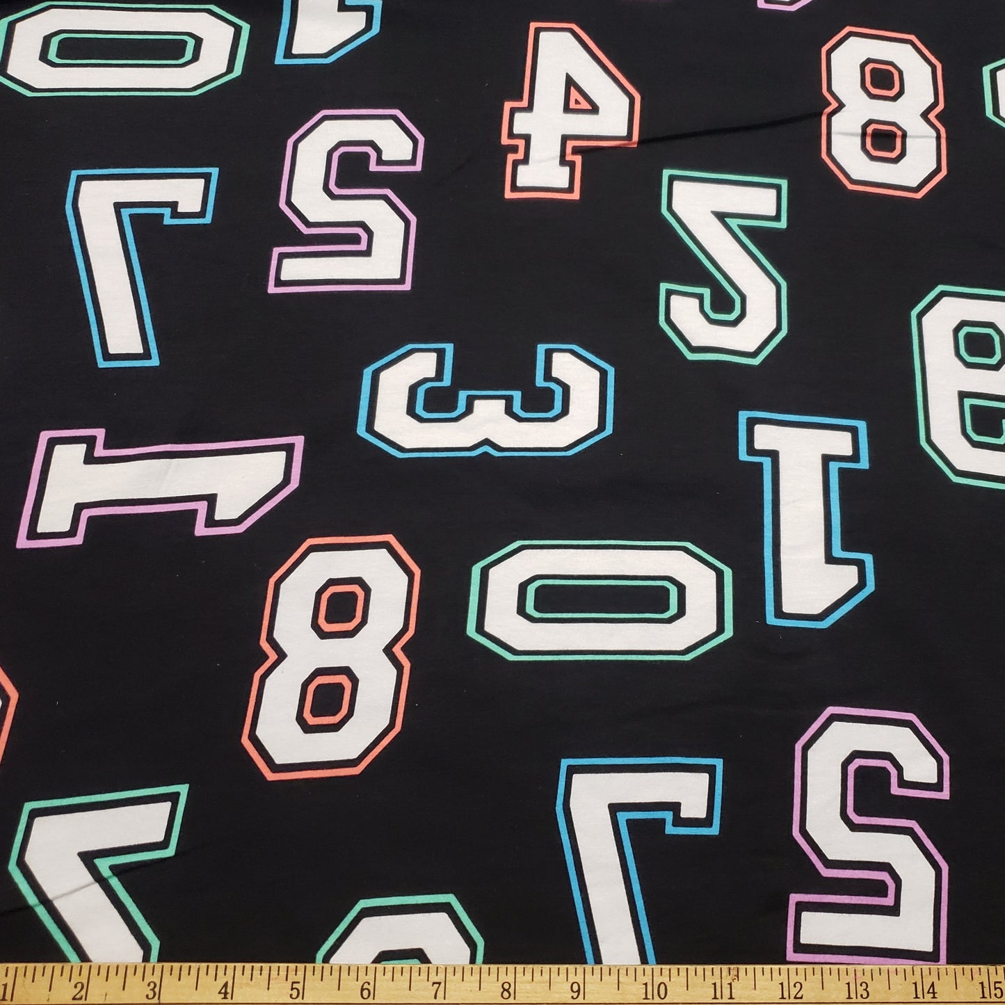 Big Tossed Numbers on Lightweight Cotton Spandex Jersey Knit Fabric