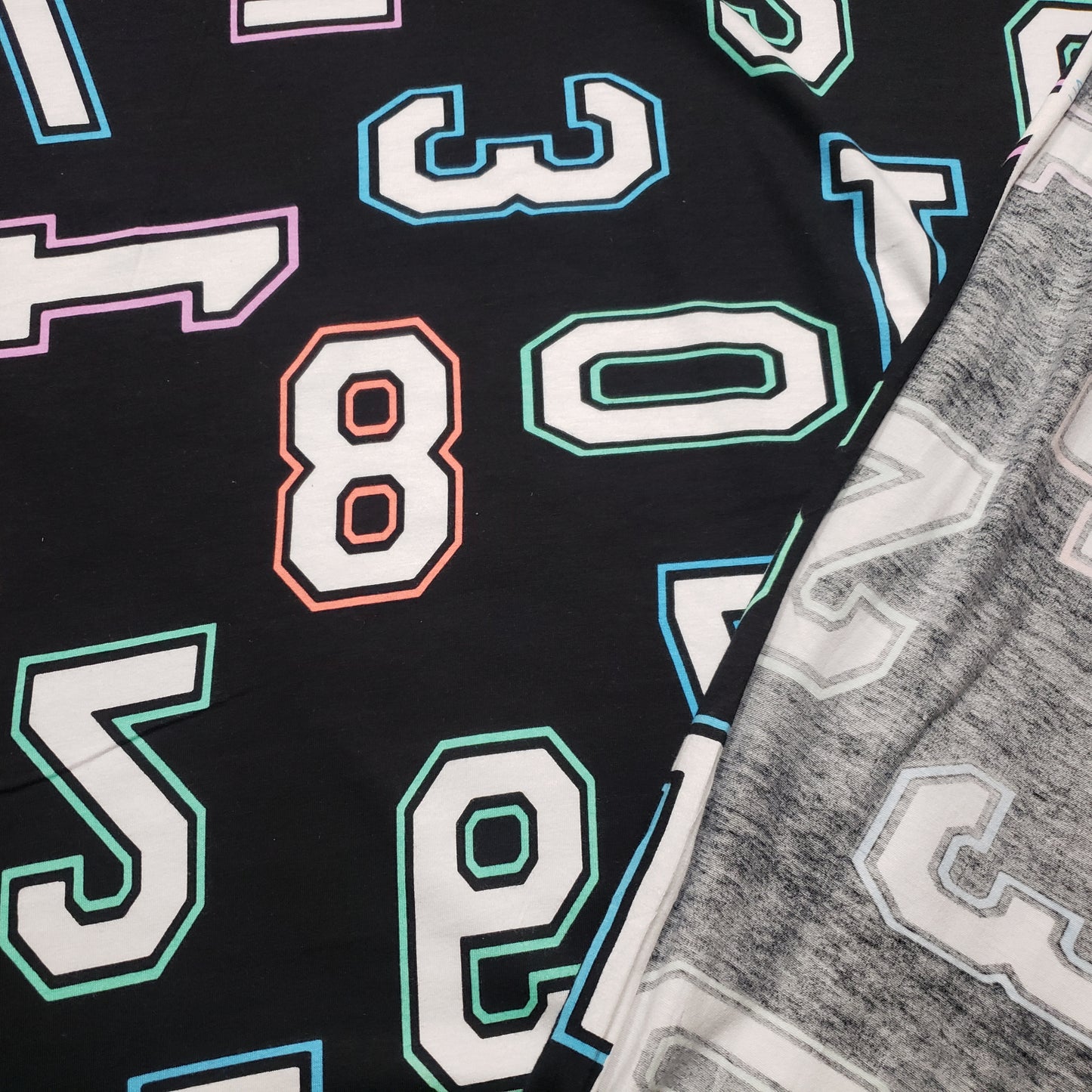 Big Tossed Numbers on Lightweight Cotton Spandex Jersey Knit Fabric