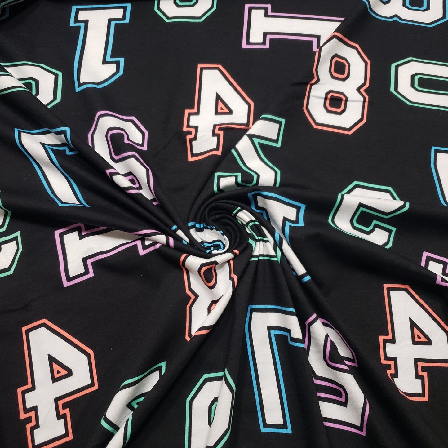 Big Tossed Numbers on Lightweight Cotton Spandex Jersey Knit Fabric