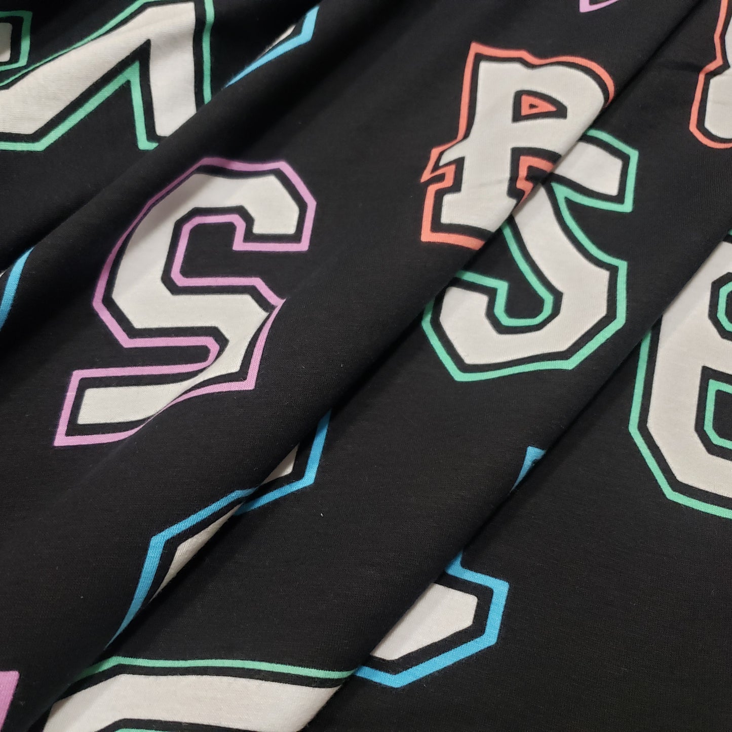 Big Tossed Numbers on Lightweight Cotton Spandex Jersey Knit Fabric