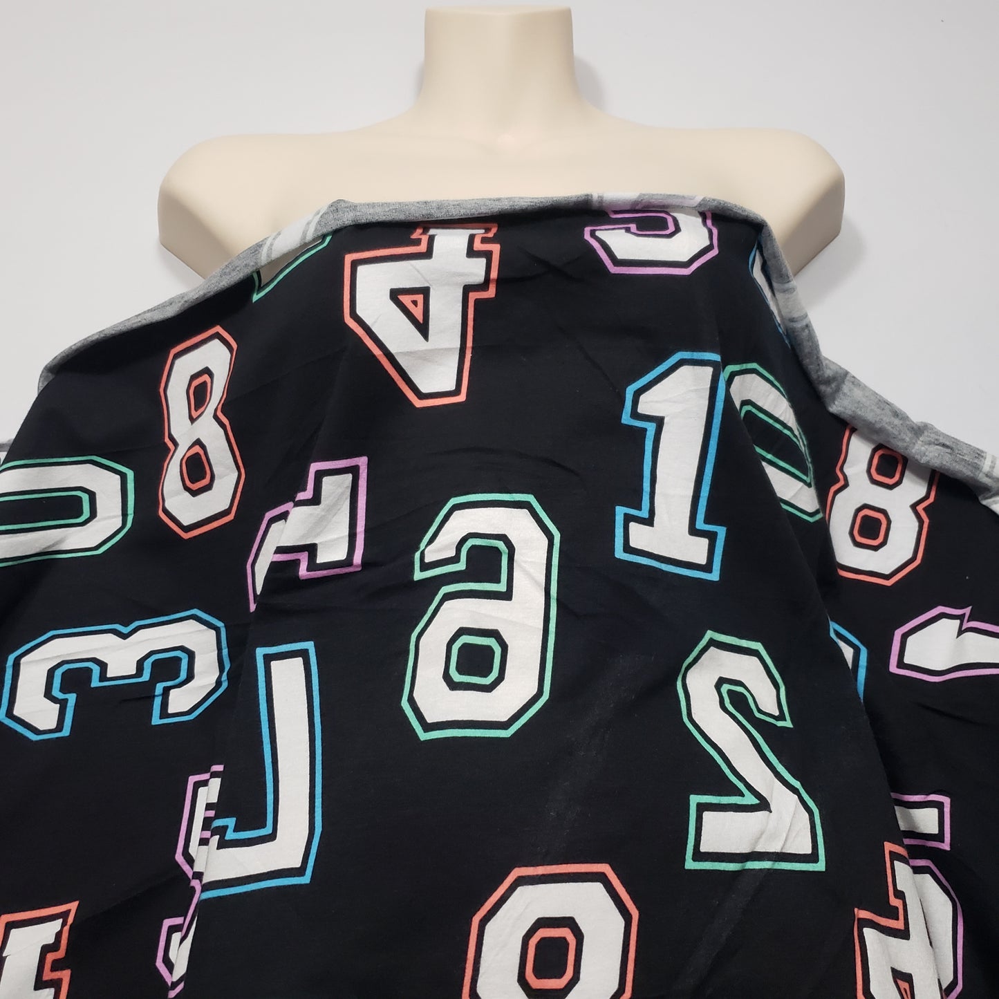 Big Tossed Numbers on Lightweight Cotton Spandex Jersey Knit Fabric