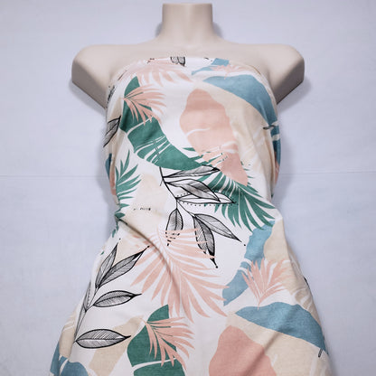 Desaturated Pastel Tropical Foliage Print Nylon Spandex Fabric
