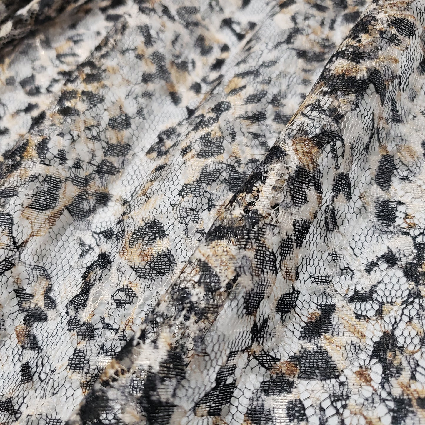 Animal Print Pattern Over a Flowery Base Non-Stretch Lace Fabric