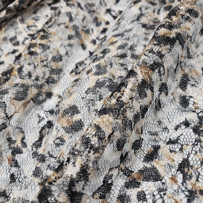 Animal Print Pattern Over a Flowery Base Non-Stretch Lace Fabric