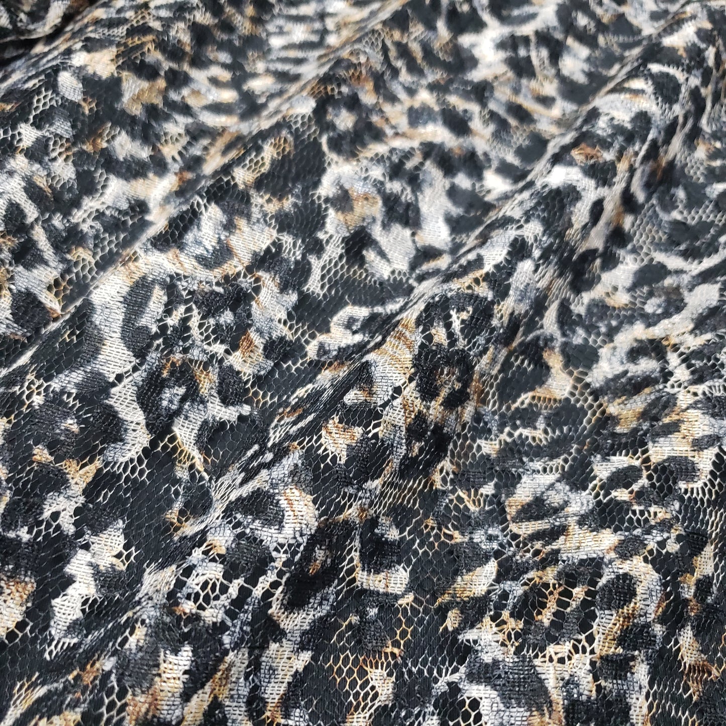 Animal Print Pattern Over a Flowery Base Non-Stretch Lace Fabric