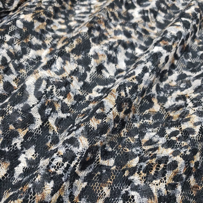 Animal Print Pattern Over a Flowery Base Non-Stretch Lace Fabric