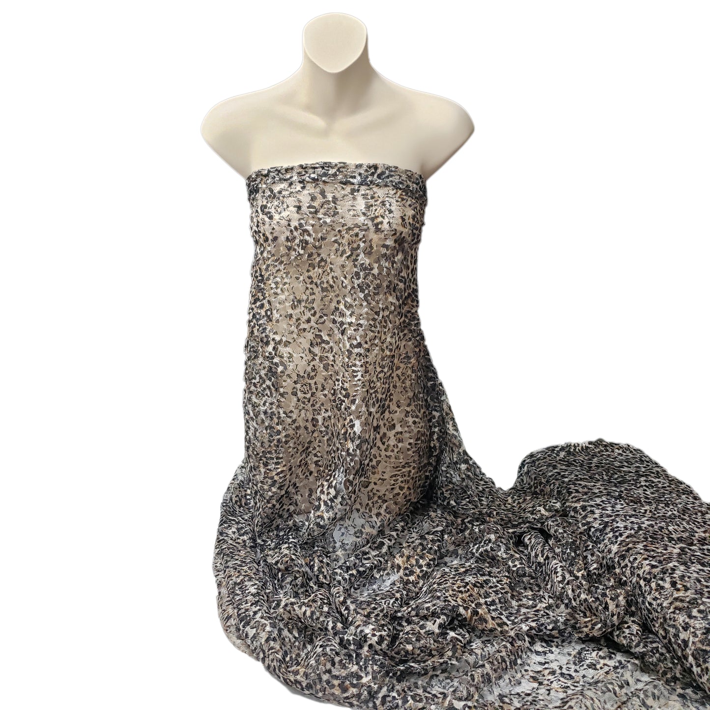 Animal Print Pattern Over a Flowery Base Non-Stretch Lace Fabric