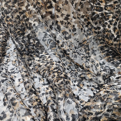 Animal Print Pattern Over a Flowery Base Non-Stretch Lace Fabric