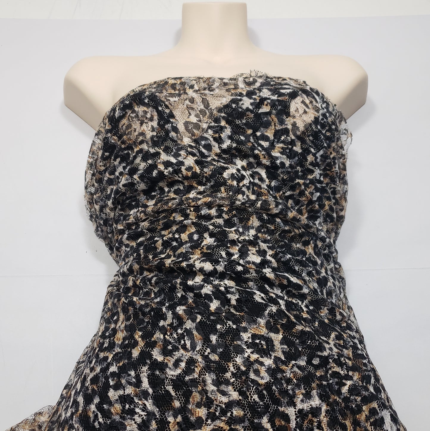 Animal Print Pattern Over a Flowery Base Non-Stretch Lace Fabric