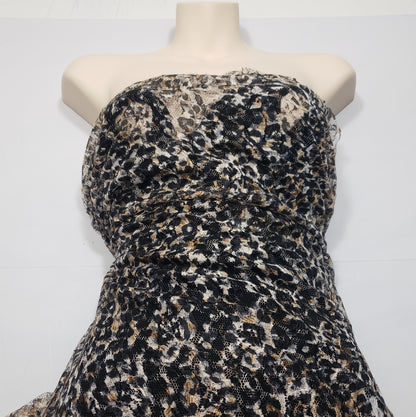 Animal Print Pattern Over a Flowery Base Non-Stretch Lace Fabric