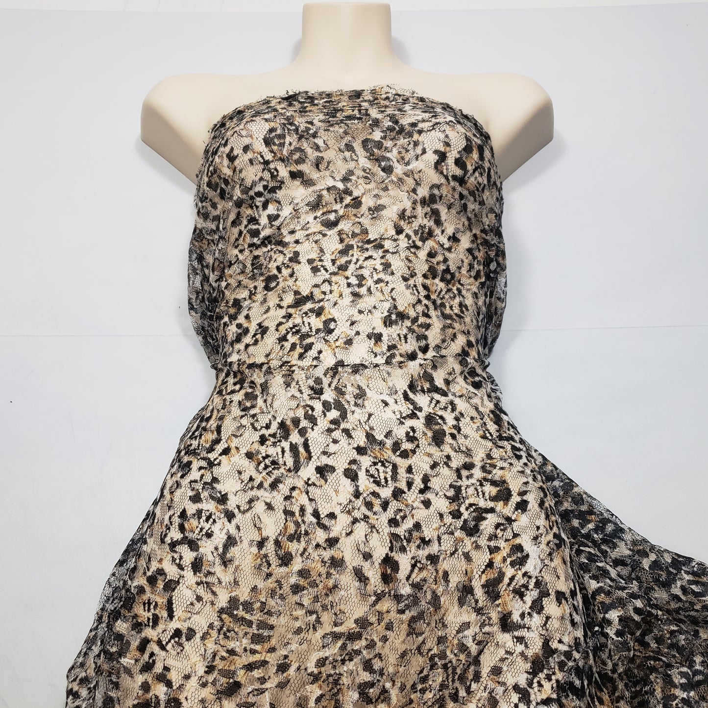 Animal Print Pattern Over a Flowery Base Non-Stretch Lace Fabric