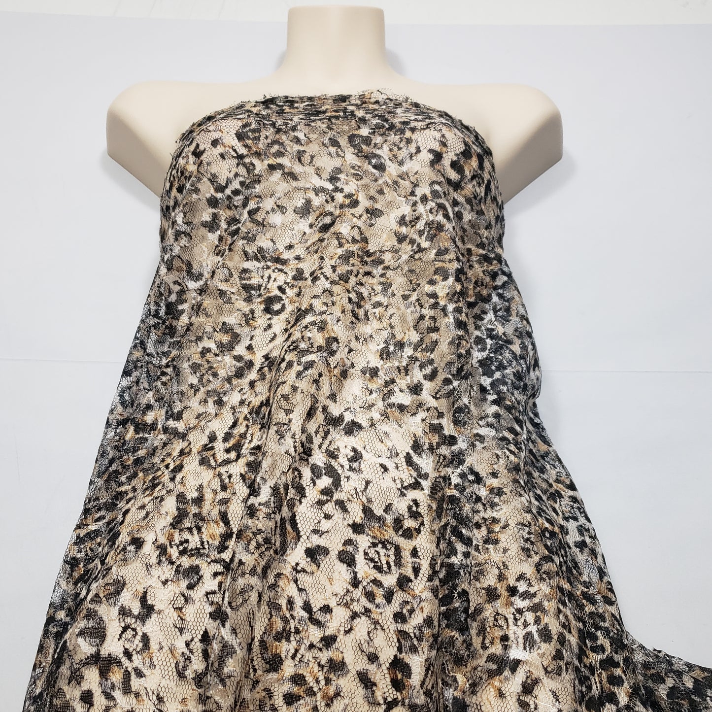 Animal Print Pattern Over a Flowery Base Non-Stretch Lace Fabric