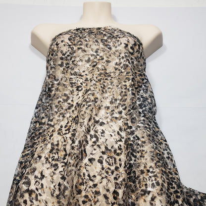 Animal Print Pattern Over a Flowery Base Non-Stretch Lace Fabric