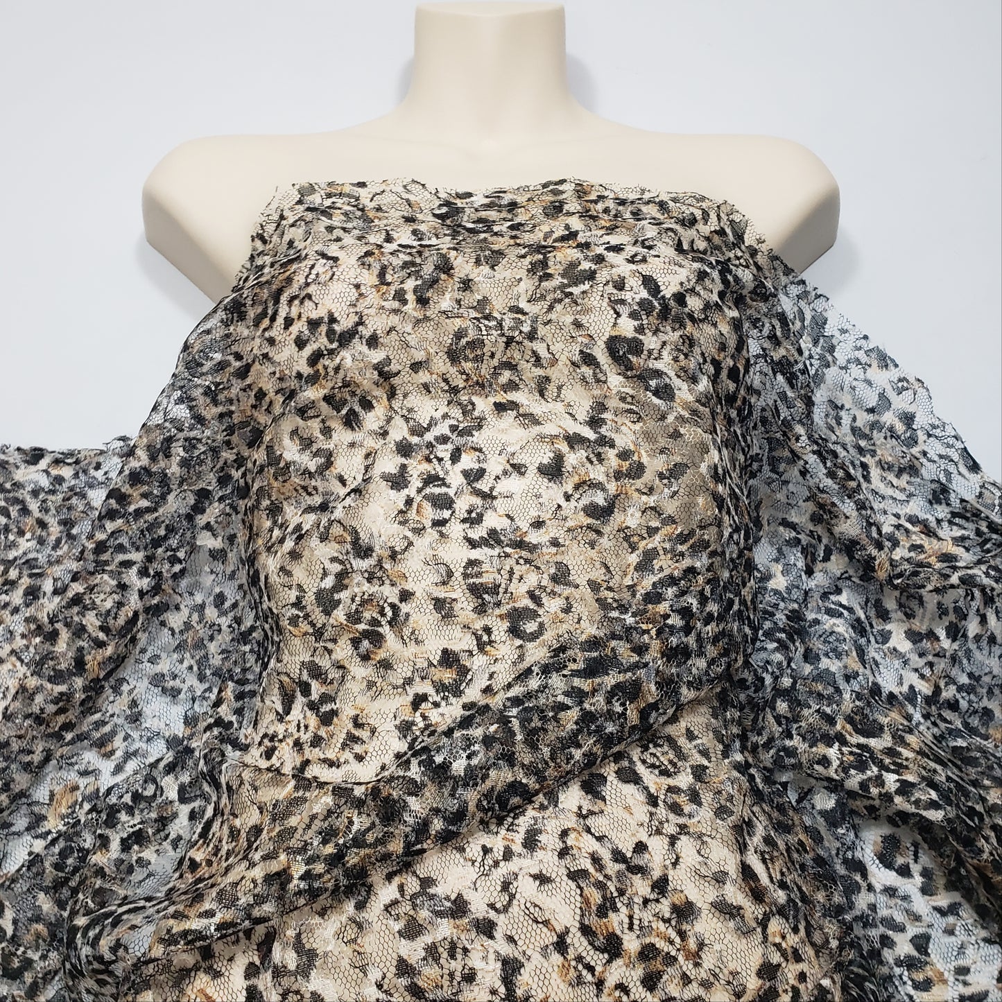 Animal Print Pattern Over a Flowery Base Non-Stretch Lace Fabric