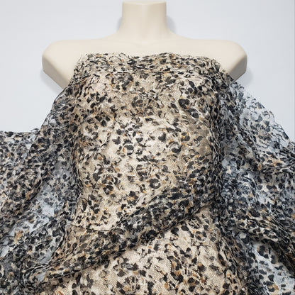 Animal Print Pattern Over a Flowery Base Non-Stretch Lace Fabric