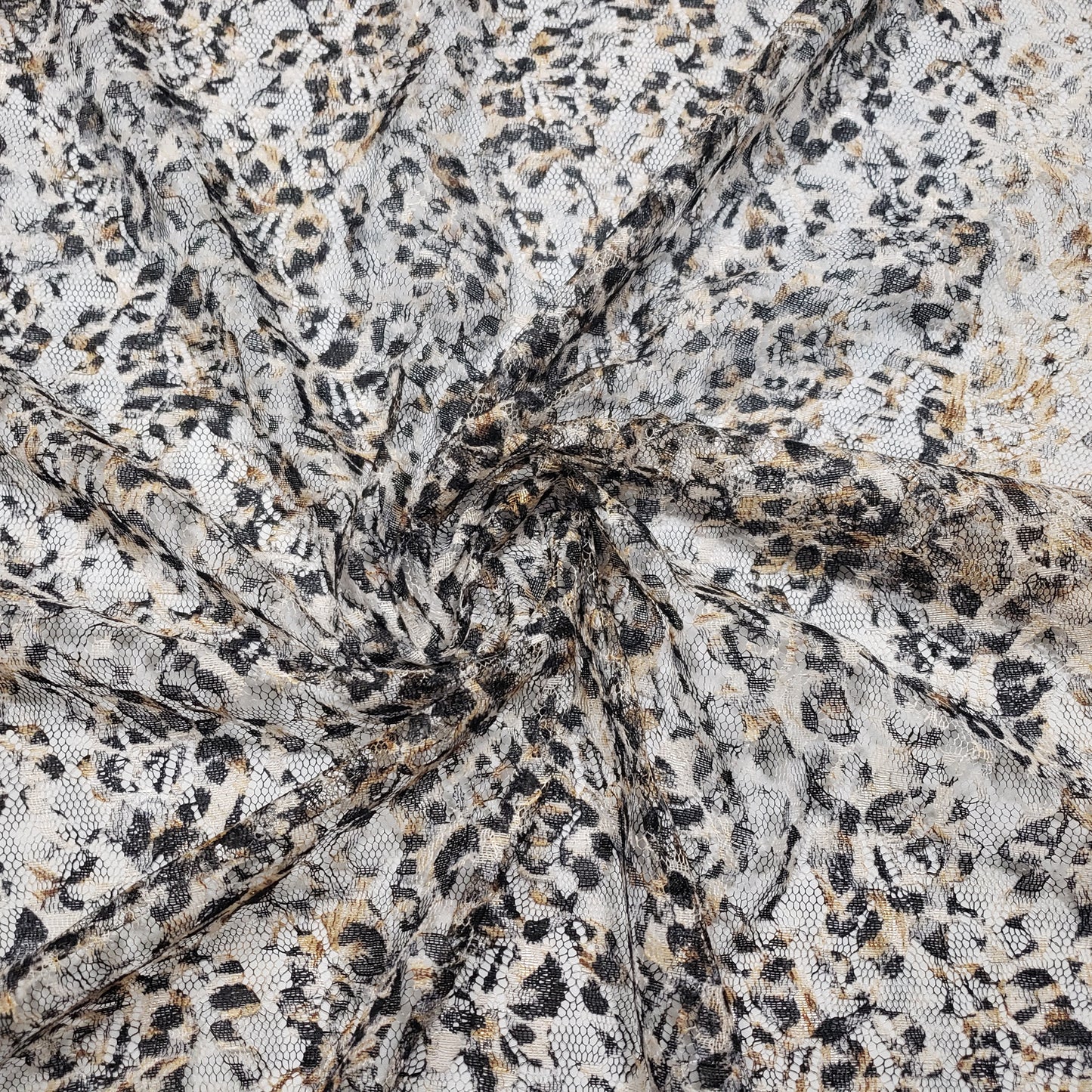 Animal Print Pattern Over a Flowery Base Non-Stretch Lace Fabric