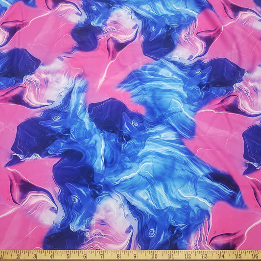 Blue and Pink Cotton Candy Oily Print 4-Way Stretch Nylon Spandex Fabric