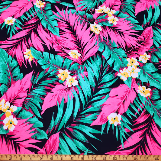 Tropical Foliage Print Nylon Spandex Fabric - Lightweight & Vibrant