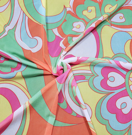 Big Abstract Floral Print Nylon Spandex Power Mesh - Bright Colors