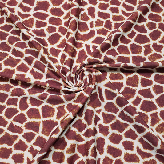 Brownish Red and Ivory Faux Giraffe Fur 4-Way Stretch Fabric