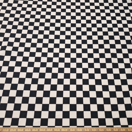 Black and Off White Checkered Scuba Crepe Techno Knit Fabric with 1"x1" Squares