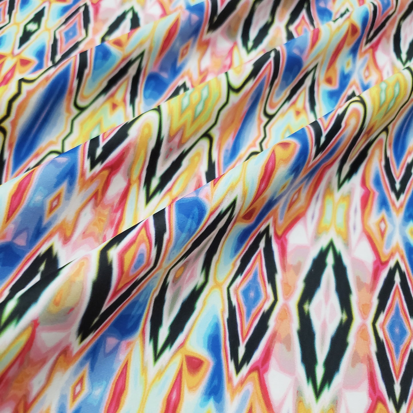 Psychedelic Stained Glass Ikat Print 4-Way Stretch Nylon Spandex Fabric