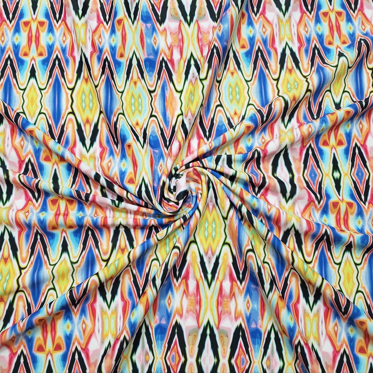 Psychedelic Stained Glass Ikat Print 4-Way Stretch Nylon Spandex Fabric