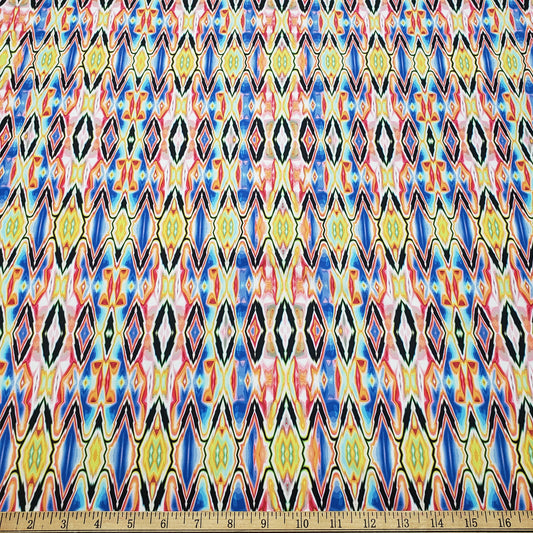 Psychedelic Stained Glass Ikat Print 4-Way Stretch Nylon Spandex Fabric