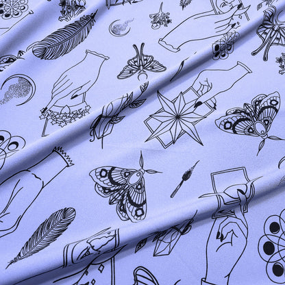 Rich Lavender Mist Pebble Crepe de Chine Fabric - Mystical Magical Spiritual Print