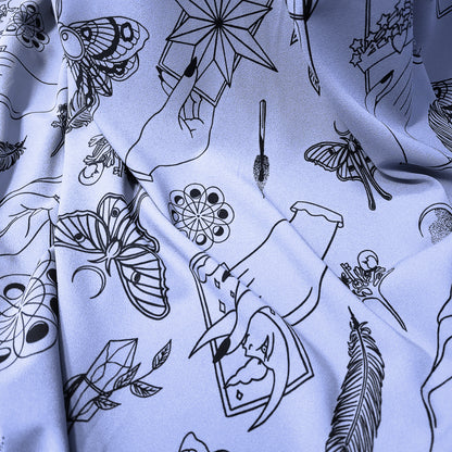 Rich Lavender Mist Pebble Crepe de Chine Fabric - Mystical Magical Spiritual Print