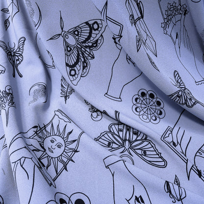 Rich Lavender Mist Pebble Crepe de Chine Fabric - Mystical Magical Spiritual Print