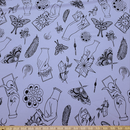 Rich Lavender Mist Pebble Crepe de Chine Fabric - Mystical Magical Spiritual Print