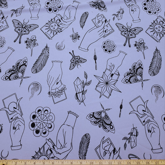 Rich Lavender Mist Pebble Crepe de Chine Fabric - Mystical Magical Spiritual Print